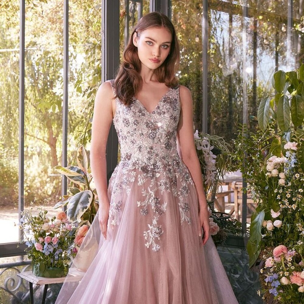 New Formal Sleeveless A-Line Sequins Embellished Floral Prom Dress CD A1401